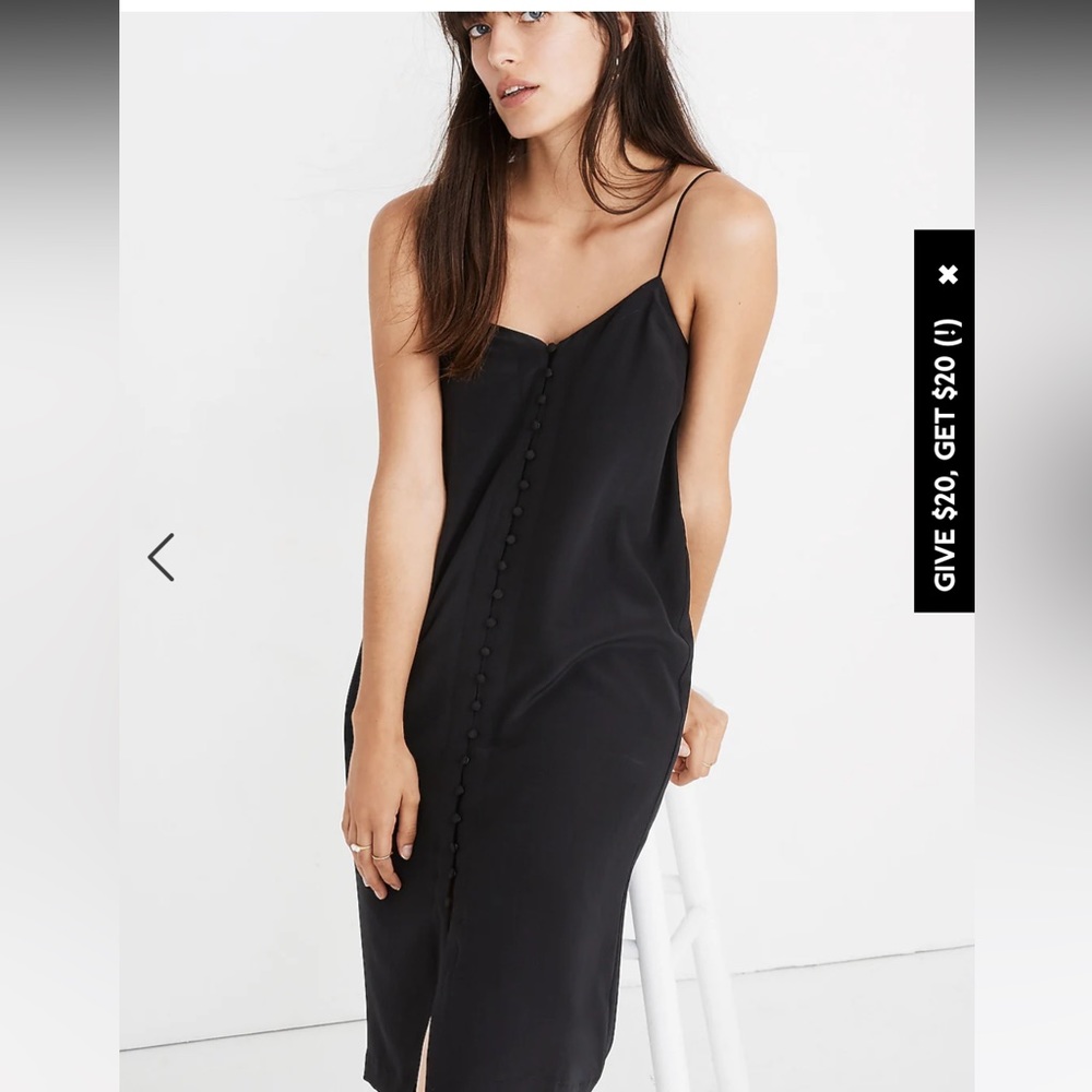 Madewell Black Slip Midi Dress with Front Buttons